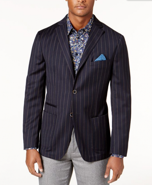 Jas Slim Fit dengan Motif Garis-Garis Halus